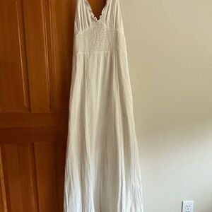 Maeve White Smocked Halter Maxi Dress